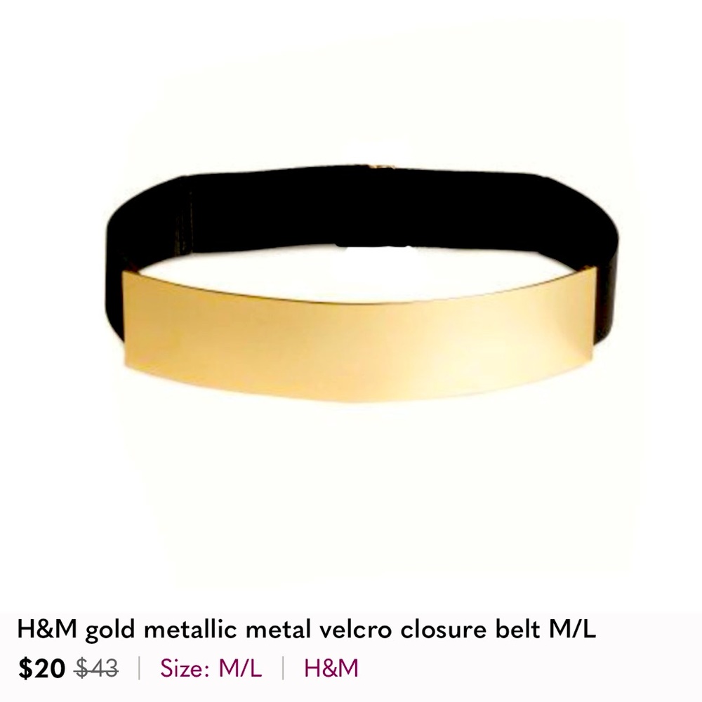 H&M gold metallic metal velcro closure belt M/L